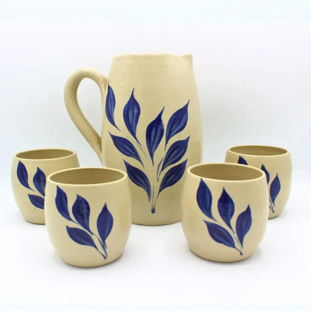 Vintage Williamsburg Pitcher Set Handcrafted Stoneware Rustic Farmhouse Table